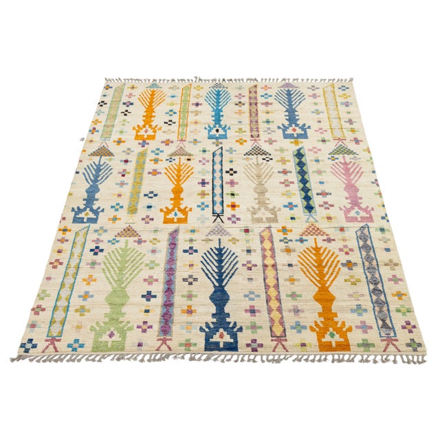 Modern Moroccan Tribal Abstract Wool Rug - Colorful Geometric Hand-Knotted Art For Sale - Image 10 of 12