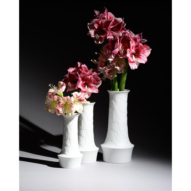 Modern Floral Relief Bisque Porcelain Vases by Cuno Fischer for Hutschenreuther Selb, 1960s, Set of 3 For Sale - Image 3 of 18