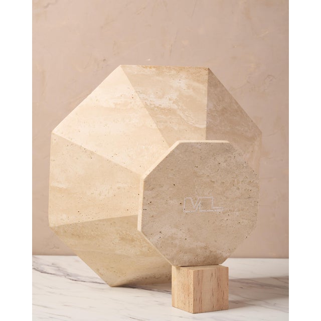 "Lane Hex" Decorative Pedestal Bowl by Montana Labelle in Natural Travertine Marble For Sale - Image 11 of 11