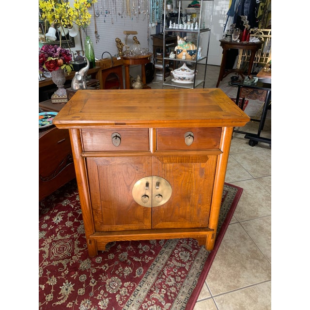 Asian Vintage Asian-Inspired Solid Wood Cabinet With Brass Hardware For Sale - Image 3 of 9