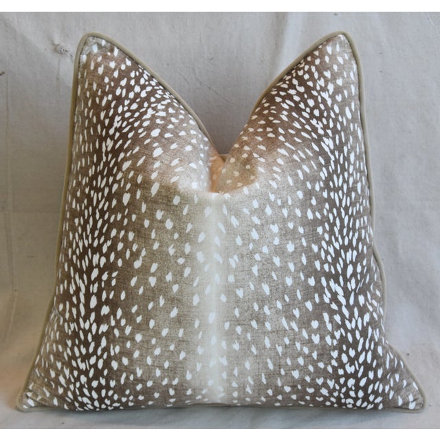 Linen Antelope Deer Fawn Animal Pattern Linen & Velvet Feather/Down Pillow 22" Square For Sale - Image 8 of 8