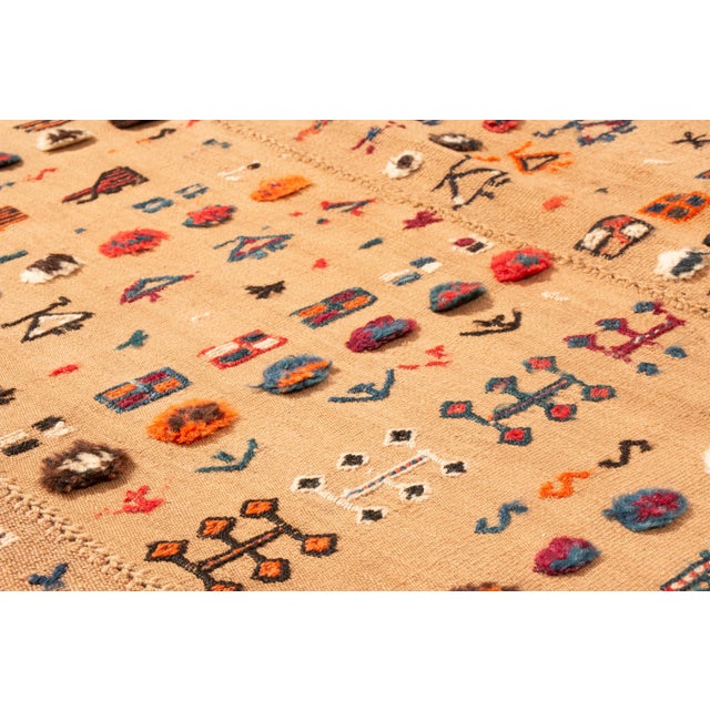 Textile Antique Persian Beige and Red Kilim-Jajim Wool Rug For Sale - Image 7 of 8