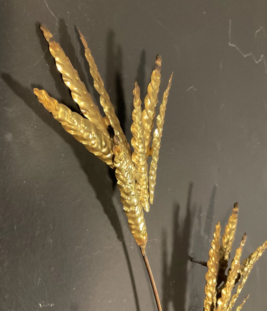 70s Mid Century Brass and Copper Wheat Sheaf Wall Art - a 
