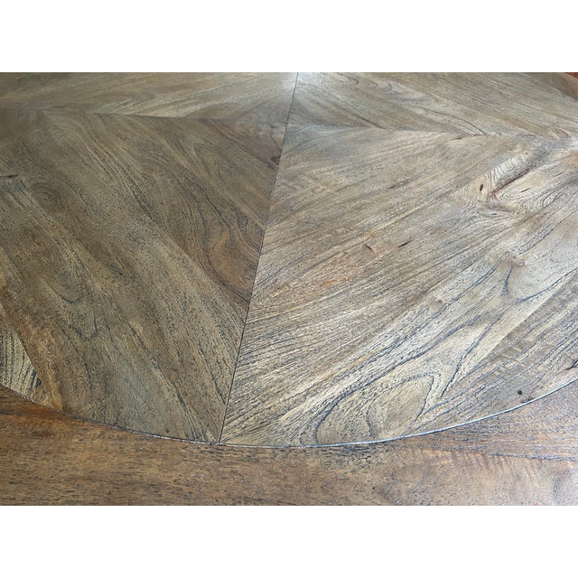 Arhaus Arhaus Round Dining Table-Solid Parquet Wood Top & Iron Ring Base For Sale - Image 4 of 5