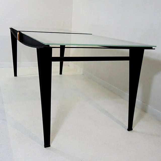 Mid-Century Modern Mid-Century Modern Dining Table with Black Steel Frame & Sandblasted Glass Top, 1970s For Sale - Image 3 of 10