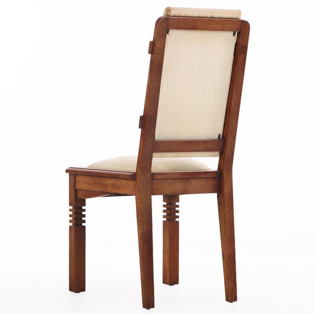1940s Rare Set of Six French Oak Dining Chairs by Charles Dudouyt, C 1940 For Sale - Image 5 of 11