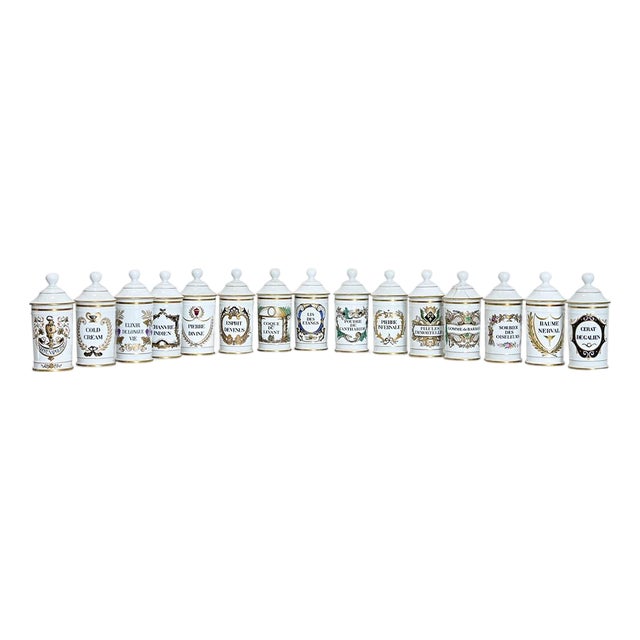 French Vintage Set of Fifteen Porcelain Limoges Pharmacy Jars For Sale