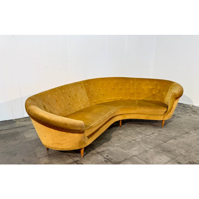 Federico Munari Curved Velvet Sofa by Federico Munari With Matching Armchairs, Italy, 1950s For Sale - Image 4 of 9
