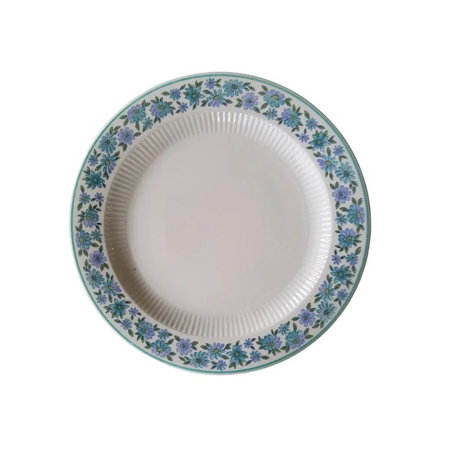 Claridge Tradition Ironstone Mystic Pattern Features Blue and Lavender Flowers With an Aqua Ring and measures 10.25 inches