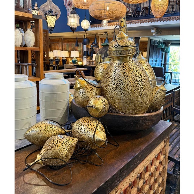 Vintage Moroccan Brass Hemma Small Pendant Light For Sale In Los Angeles - Image 6 of 8