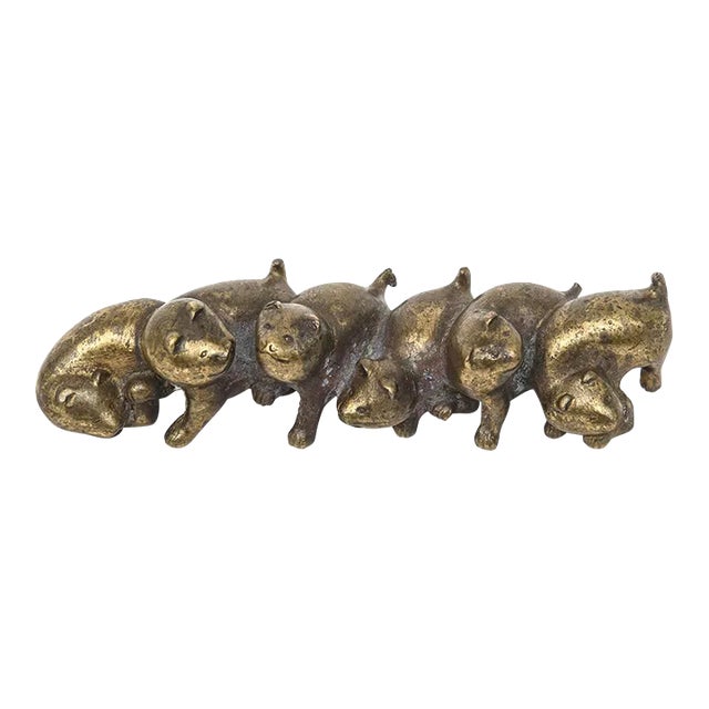 Vintage Signed Arthur Court Bronze Paperweight of Dogs, 1979 For Sale