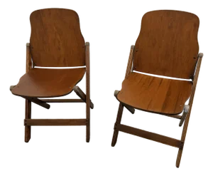Pair 1940s American Seating Company Wood Folding Chairs Excellent Condition