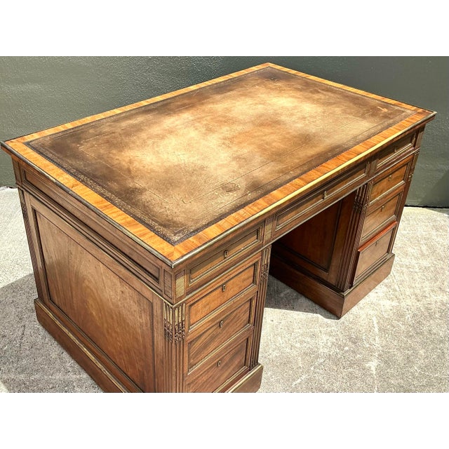 Brown Vintage Bertram and Sons Gilt Tipped Leather Top Desk For Sale - Image 8 of 12
