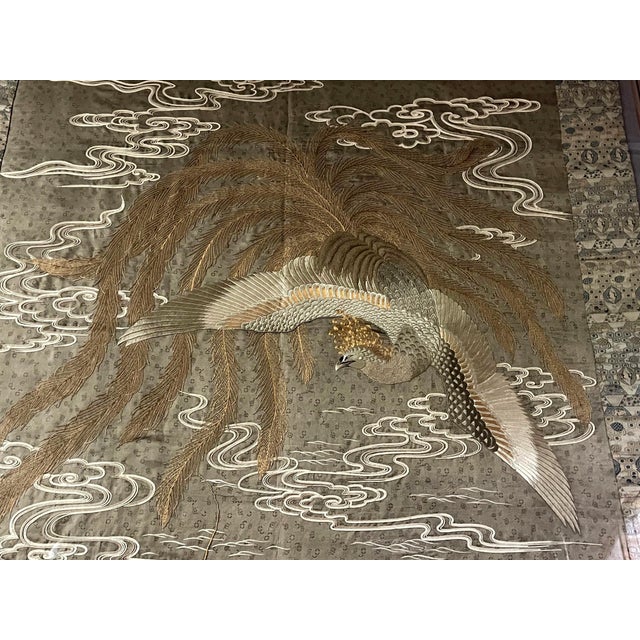 Massive Japanese Embroidery Tapestry Display Box Meiji Period For Sale - Image 16 of 18