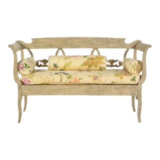 20th Century Italian Painted Settee with Seat Cushion and Pillows For Sale