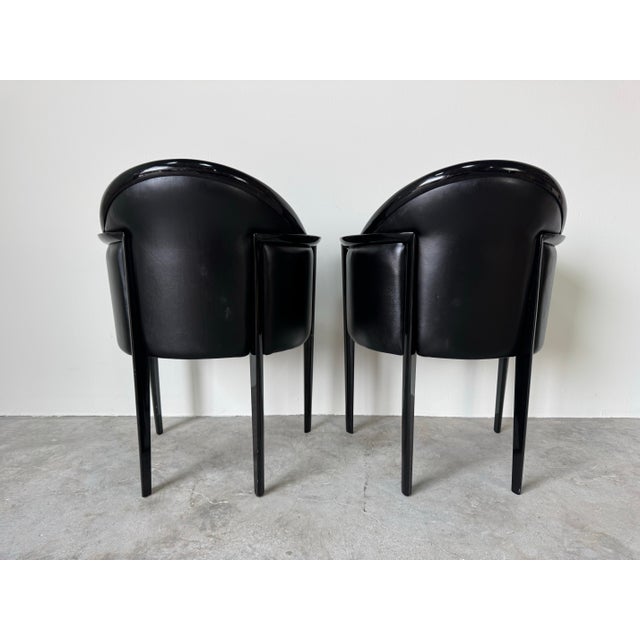 1980s 1980’s Italian Art Deco Postmodern Black Lacquer & Leather Club Chairs – Pair/ Sold For Sale - Image 5 of 12