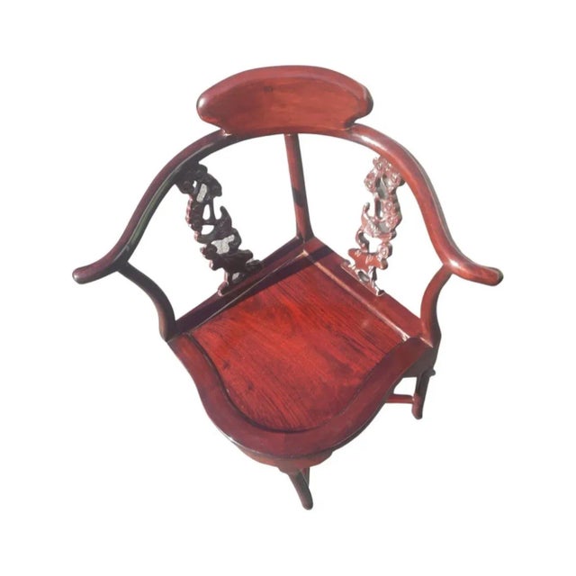 Vintage Rosewood Hand Carved Oriental Corner Chair Chic solid rosewood oriental corner chair hand carved in front and...