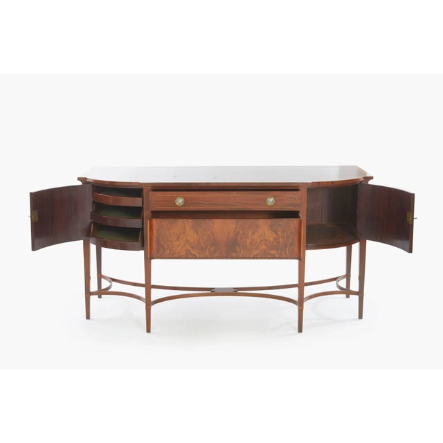 English Regency Mahogany Bow Front Inlaid Sideboard / Server For Sale - Image 9 of 11