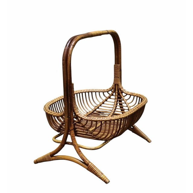 Mid-Century Modern Rattan Basket Magazine Rack, Italy, 1960s For Sale - Image 3 of 9