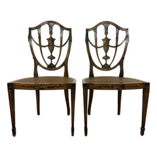 Pair of Antique 19th Century English Federal Hepplewhite Caned Side Chairs For Sale