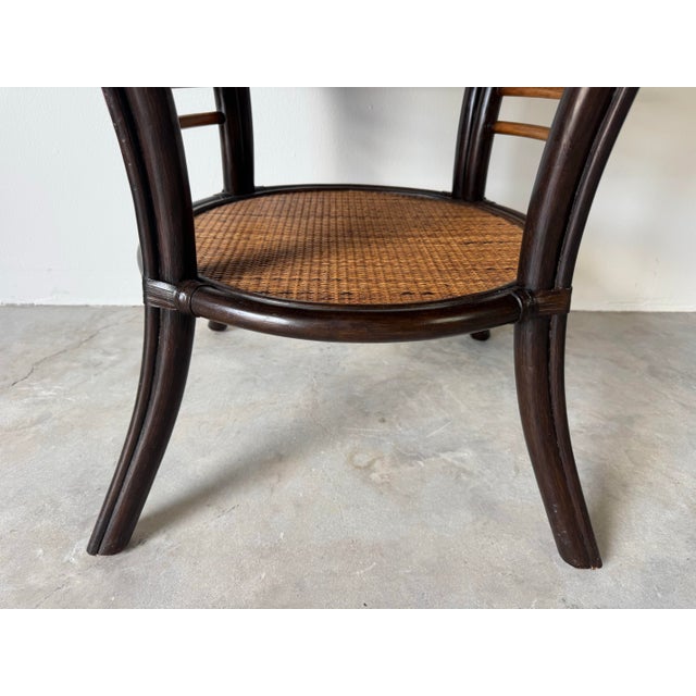 1990s Palecek Coastal Rattan & Leather Accent Side Table With Glass Top For Sale - Image 5 of 10
