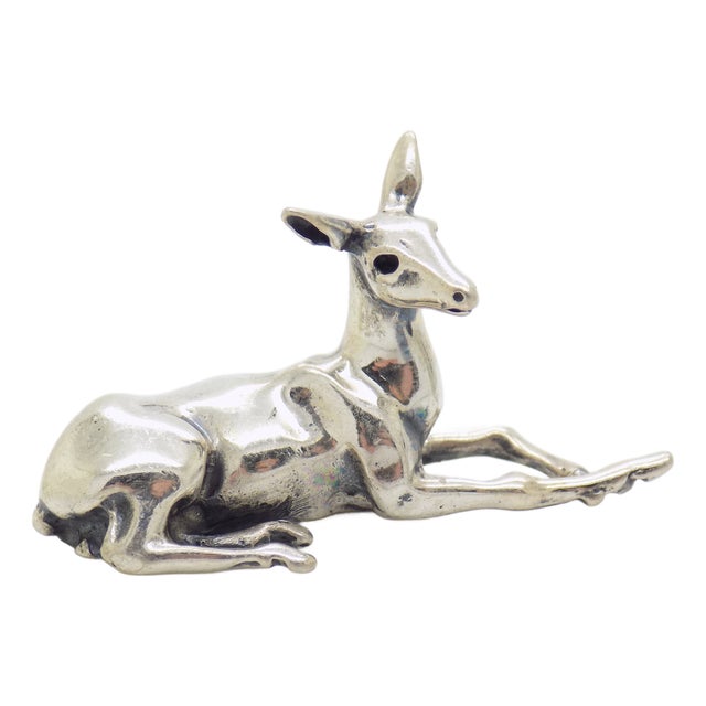 Vintage Italian Handmade Sterling Silver Sitting Deer Figurine, 1980s For Sale
