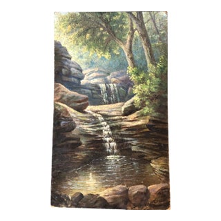 1950’s Vintage Original Woodland With Stream Impressionist Landscape Painting Signed For Sale