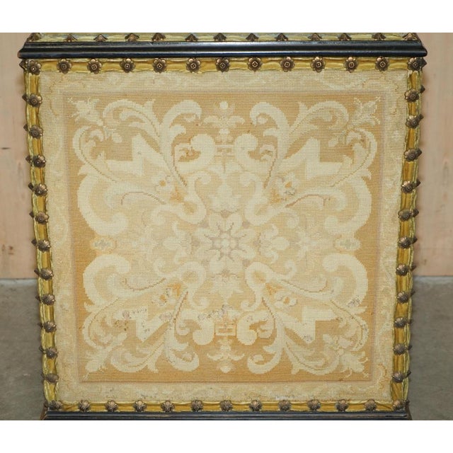 French Embroidered Upholstery Floral Linen Trunk, 1880s For Sale - Image 6 of 18