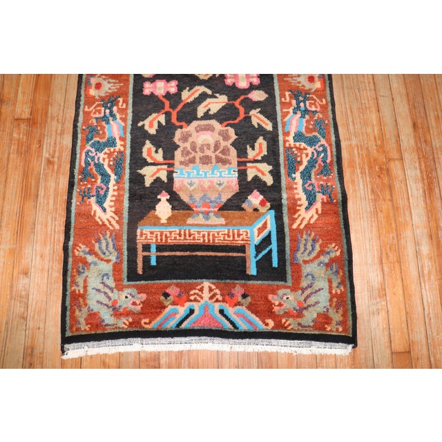 Quirky one-of-a-kind Tibetan rug from the 3rd quarter of the 20th century Measures: 3' x 5'8''.