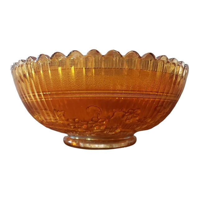 Vintage Imperial Glass Marigold Carnival Windmill Pattern Footed Bowl With Scalloped Edges For Sale
