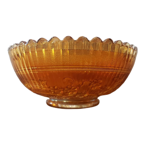 Vintage Imperial Glass Marigold Carnival Windmill Pattern Footed Bowl With Scalloped Edges