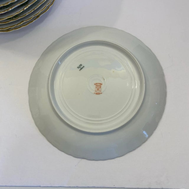 Limoges, France Antique 1920s Elite Works Limoges Scalloped Salad Plates – Set of 10, Pink Floral & Gilt For Sale - Image 4 of 7