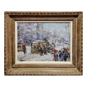 William Robert Steene - 1920s New York Street Scene in Snow - Oil Painting