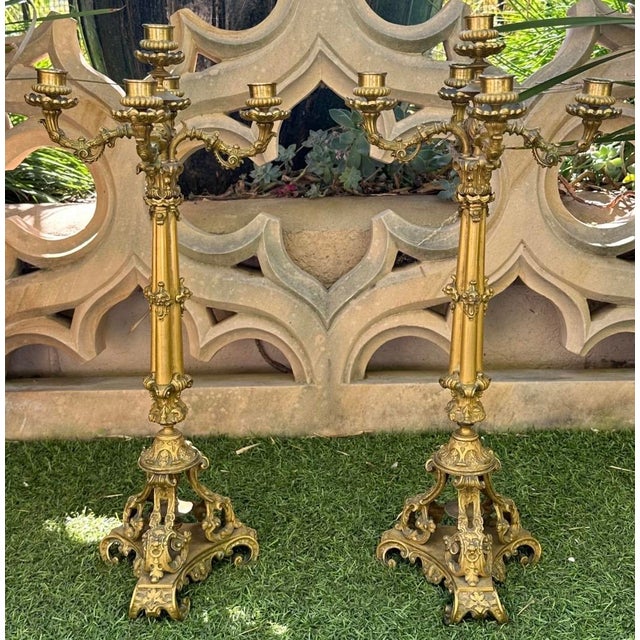 Exceptional Pair of French Restoration Period Gilt Bronze 5-Light Candelabras France, Circa 1830 For Sale - Image 11 of 18