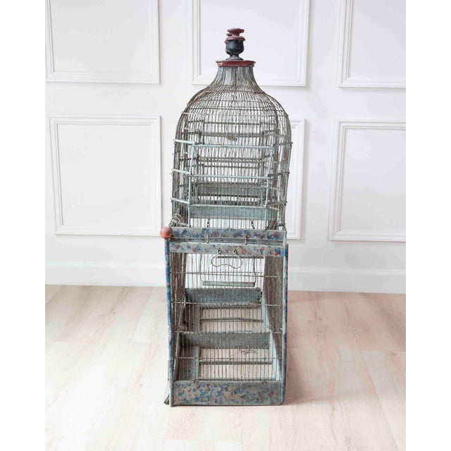 Metal French 19th Century Painted Architectural Birdcage For Sale - Image 7 of 8