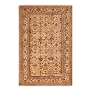 Shabby Chic Ziegler Beige Brown Hand-Knotted Wool Rug - 6'1'' X 9'2'' For Sale