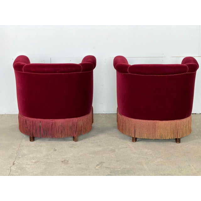 Danish Lounge Chairs in Burgundy Velvet and Beech, 1950s, Set of 2 For Sale - Image 4 of 9