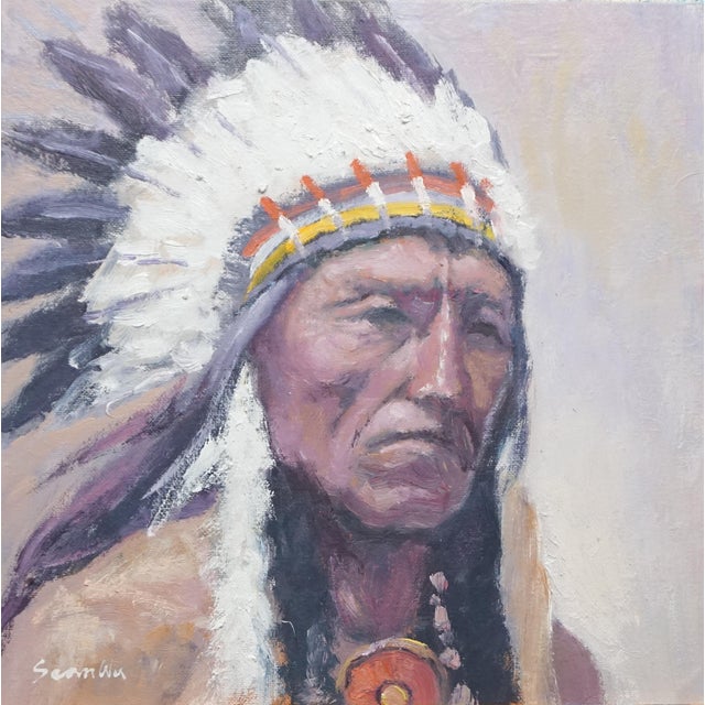 Sean Wu Original Oil Portrait of Indian Chief For Sale
