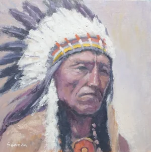 Sean Wu Original Oil Portrait of Indian Chief