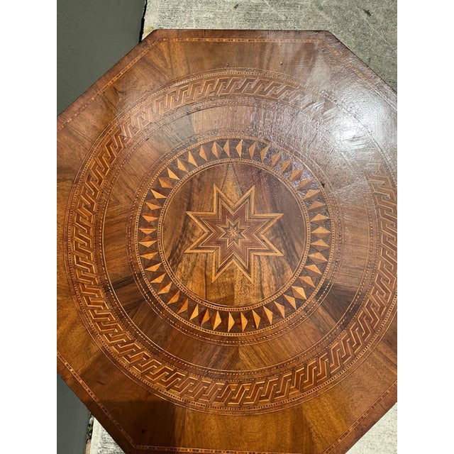 Vintage Marquetry Octagonal Wood Table For Sale In West Palm - Image 6 of 18