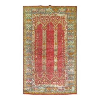 Antique Zabihi Collection Angora Oushak Scroll Prayer Rug - 3'9" x 5'10" For Sale