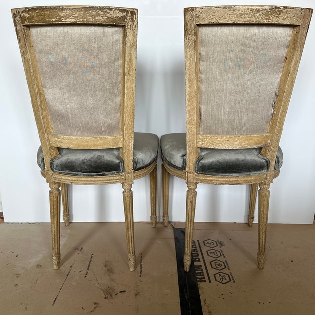 Wood Early 20th Century Antique Side Table Chairs. Crushed Velvet, Champagne Color - Set of 2 For Sale - Image 7 of 11