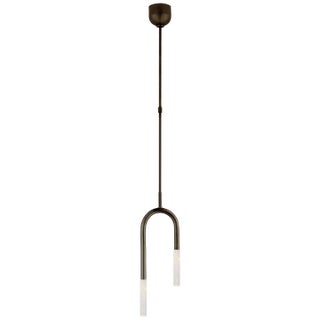 Kelly Wearstler for Visual Comfort Signature Rousseau Small Asymmetric Pendant in Bronze with Seeded Glass For Sale