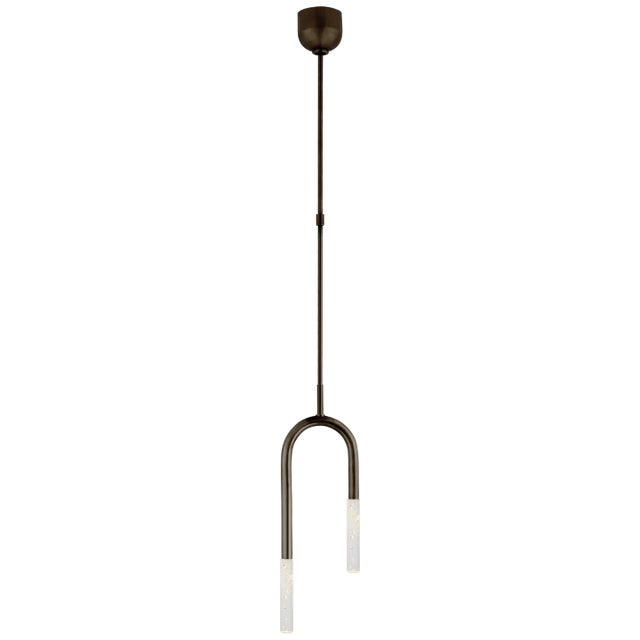 Kelly Wearstler for Visual Comfort Signature Rousseau Small Asymmetric Pendant in Bronze with Seeded Glass For Sale