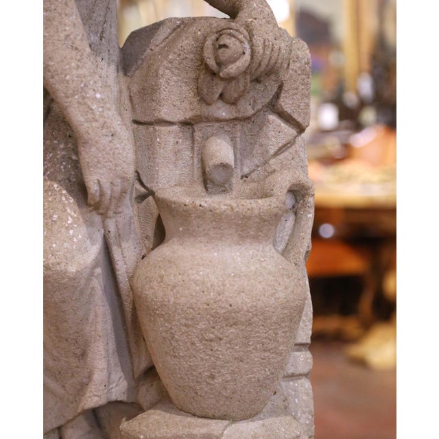 Mid-Century French Cast Stone Garden Figure of Woman at Well on Fluted Pedestal For Sale - Image 11 of 13