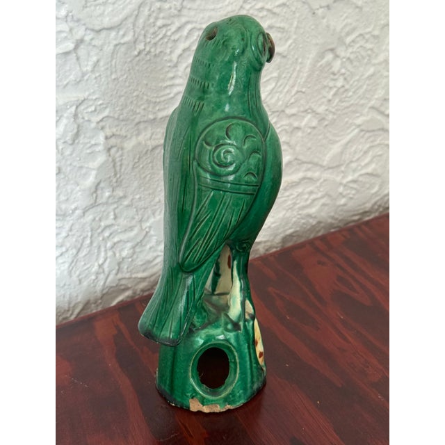 19th Century Antique Chinese Green Glazed Pottery Roof Tile Parrot For Sale - Image 5 of 10