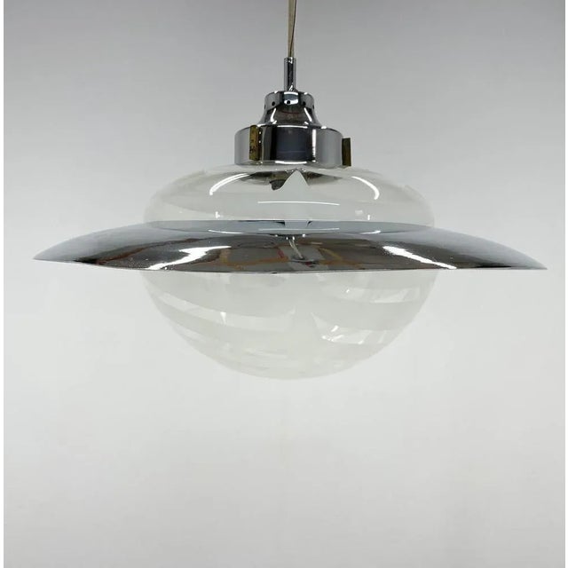 1970s Italian Murano Glass and Chrome Saturn Pendant, 1970s For Sale - Image 5 of 13