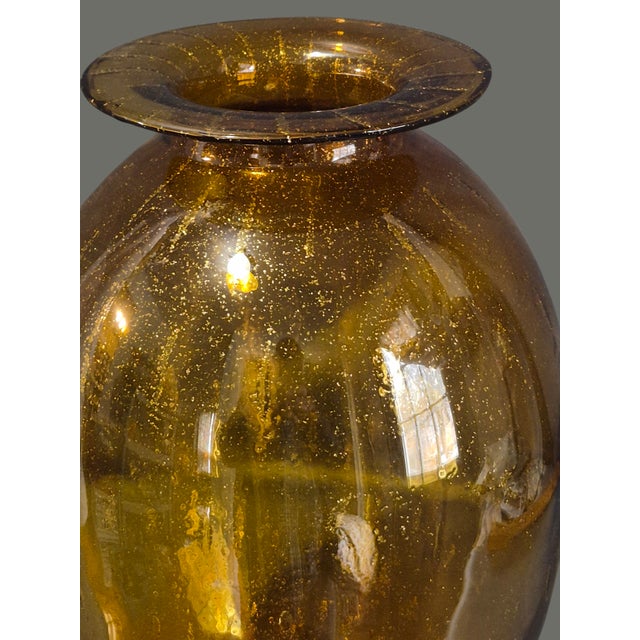 Mid-Century Modern Vintage Art Glass Attributed Murano Amber Original Label "Made in Italy" Vase For Sale - Image 3 of 7