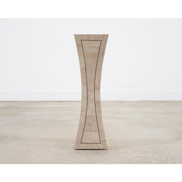 Tessellated Stone Brass Pedestal Stand Maitland Smith Style For Sale - Image 18 of 18
