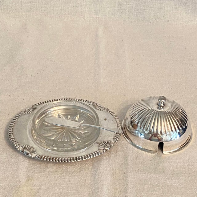 Vintage English Silver-Plated Dome Lid Butter or Caviar Dish With Glass Insert and Knife For Sale - Image 10 of 12